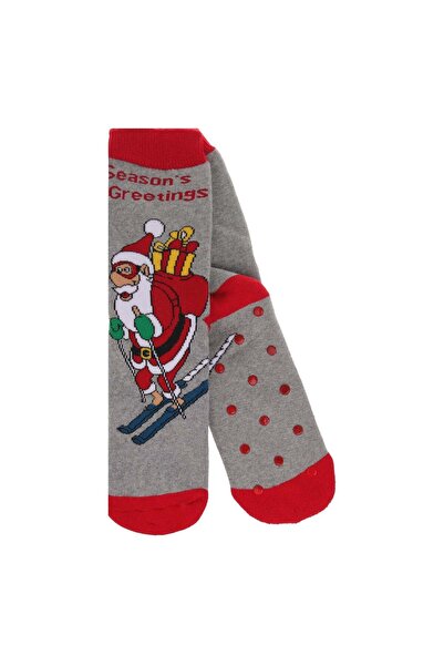OEM Grey Red Christmas Socks with Patterned Anti-slip for Men (41-46) 41-46