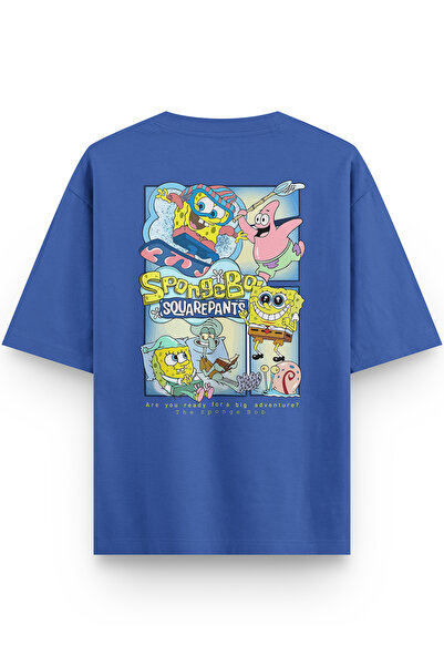 Overoz Spongeback Printed Half Oversized Blue Tshirt 1232