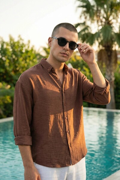 MADZEYMODA Premium muška smeđa košulja LS-19832