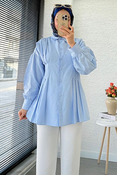 RFK Butik Γυναικείο Premium Πουκάμισο Τουνίκ με Λεπτομέρεια Πένσας - Μπλε