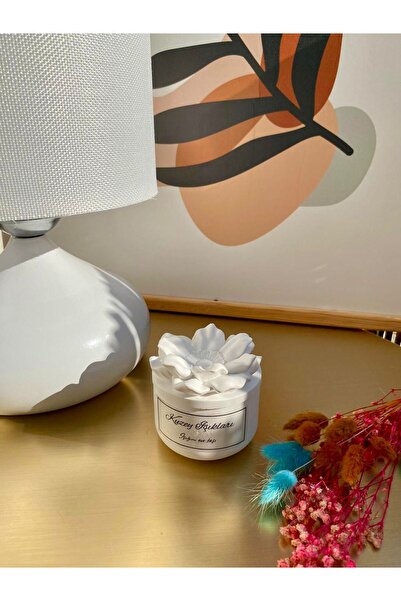 Kuzey ışıkları mum tasarım 2'li Pure Light Tasarım Mum Beyaz Çiçek Kapaklı Be...