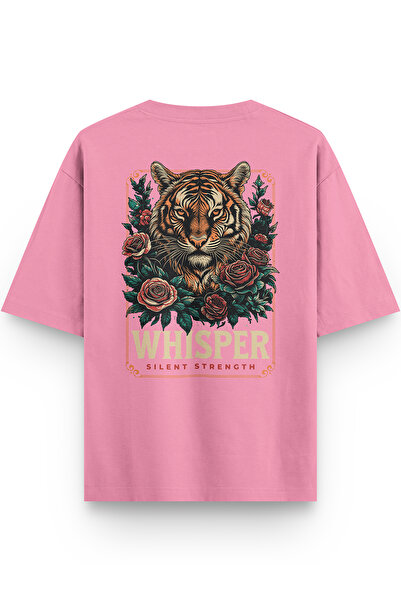 Overoz Whisper Kaplan Sırt Printed Semi Oversized Pink T-Shirt 1376