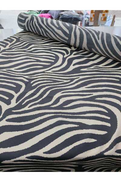 GrandTekstil Viskon Zebra Desenli Siyah Krem Kumaş – 150 cm En – Elbiselik, T...