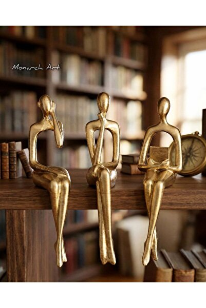 Monarch Art 3’lü Dekoratif Figür Seti - Gold Düşünen Okuyan Dinleyen Biblo - ...