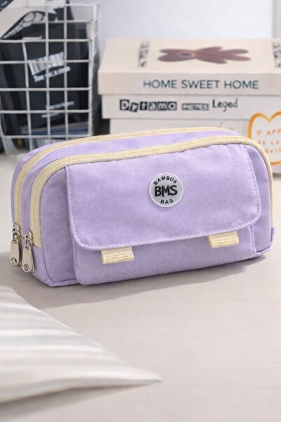 Bambus Husă pentru pixuri din material textil, cu 3 compartimente, capacitate...