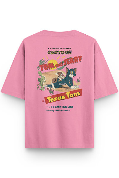 Overoz Cat Back Printed Half Oversized Pink T-Shirt 1352