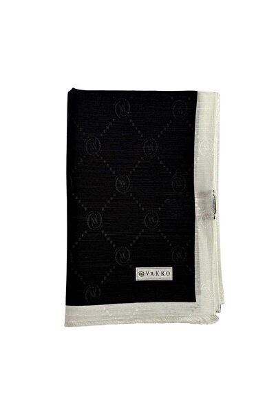 Vakko Pamuk İpek Monogram Şal 42140-Siyah Beyaz