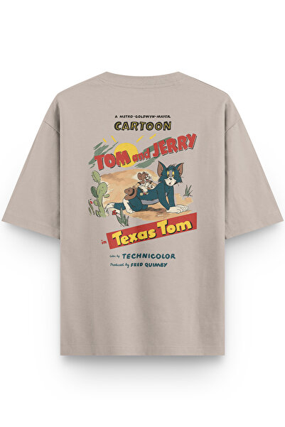 Overoz Cat Back Printed Half Oversized Stone Color T-Shirt 1352