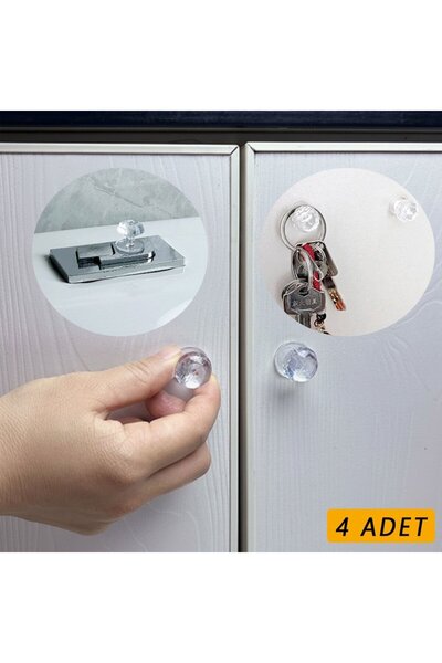 EkoAlışverişDünyam 4 Adet Kristal Tasarımlı Çok Amaçlı Yapışkanlı Tutacak Buton