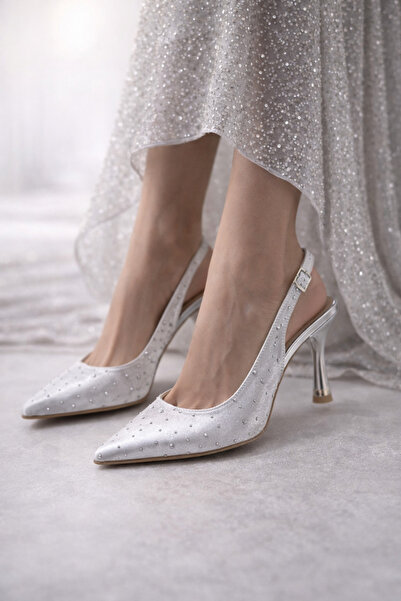 Firibu Nude Stone Detailed Stiletto Heeled Women's Shoes Elegant Premium Styl...