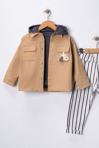 Harika KIDS Boy's Hooded Jacket-Sweatshirt- Striped Pants 3-Piece Set (Ages 2-5)