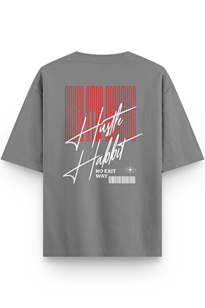 Overoz Never Stop Back Printed Half Oversized Gray Tshirt 1292
