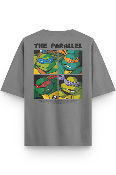 Overoz تي شيرت نينجا ريت مطبوع شبه كبير الحجم باللون الرمادي 1302