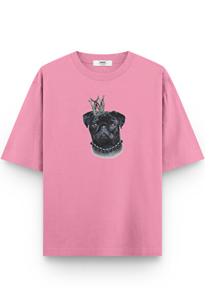 Overoz Dog Printed Half Oversized Pink T-Shirt 1021