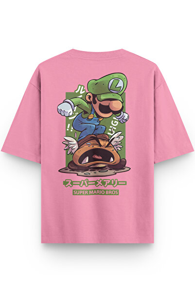 Overoz Super Back Printed Half Oversized Back Pink Tshirt 1390