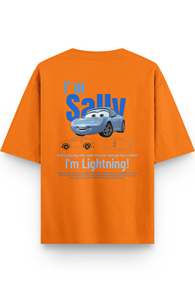 Overoz Car Back Printed Half Oversized Orange T-Shirt 1228