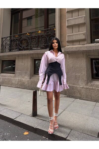 ALVOR تفاصيل الكورسيه مخطط فستان قميصي