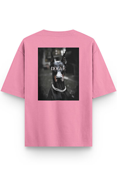 Overoz Doberman Dogue Dog Back Printed Half Oversized Pink T-Shirt 1235