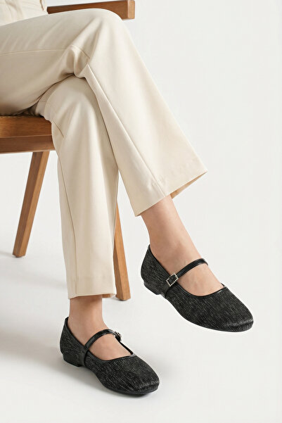 VELLA BAG Women's Black Buckle Ballerinas