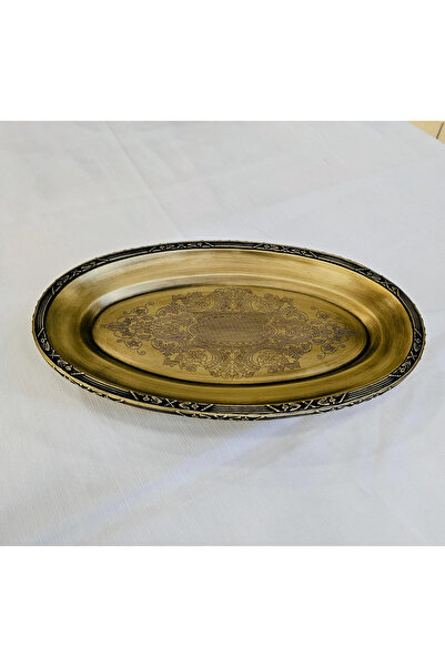 MaviDamla Stainless Steel Oval Presentation Plate with Casted Edge Frame 38 c...