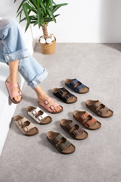 FootFrenzy Milano Double Tape Buckled Slipper |   Comfortable Sole Casual Summer Shoes Sandals - Slipper