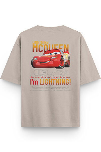 Overoz Araba Sırt Printed Semi Oversized Stone Color T-Shirt 1227