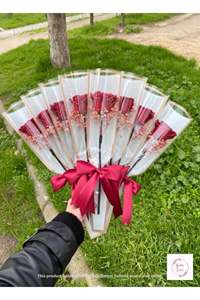 Buketim Seninle 10 Single Fuchsia Non-Fading Roses, Gift