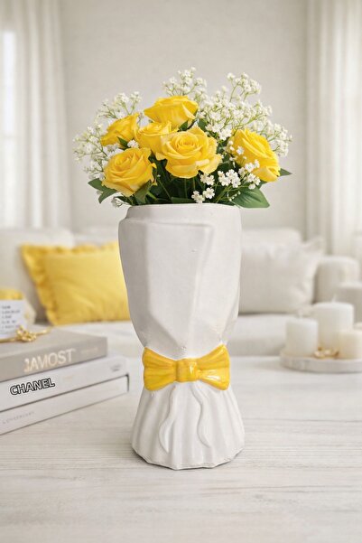 SZN HOME DESİGN Szn – Modern Vase with Yellow Bow Tie