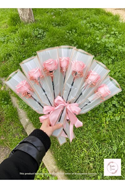 Buketim Seninle 10 Single Pink Non-Fading Roses, Gift