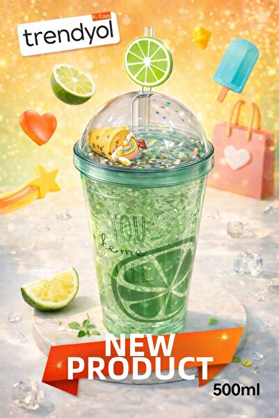 Two Two Double-Walled Cold Drink Holder Cup with Straw and Figure Design – Su...