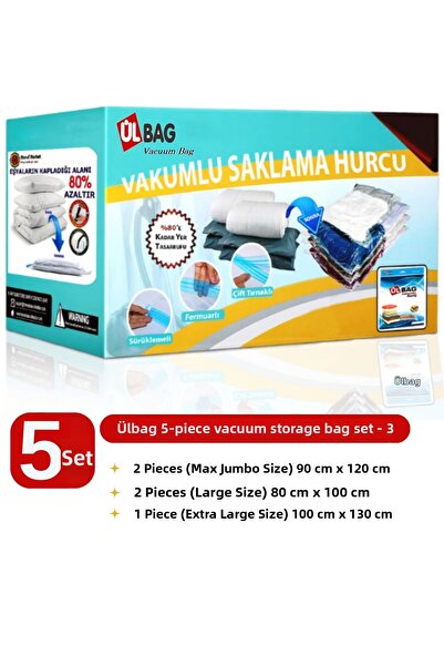 ÜLBAG Set de 5 pungi de depozitare în vid - 3 pilote, pătură, pernă sac de vi...