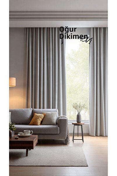 oğur dikimevi Blackout Light-Proof Background Curtain Gray Extra Foam Blackout Sunshade (Enxboy) Plain Without Folding Pleats Single Piece