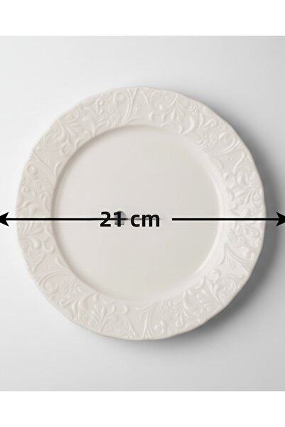 İpek Porselen 6-person embossed pera pasta plate, 21cm, cream color