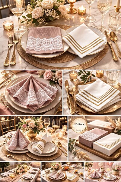 CKM silikon عبوة من 2 مناديل ورقية مزينة بالدانتيل والذهب