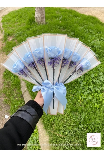 Buketim Seninle 10 قطع من الورود الزرقاء التي لا يتغير لونها، هدية