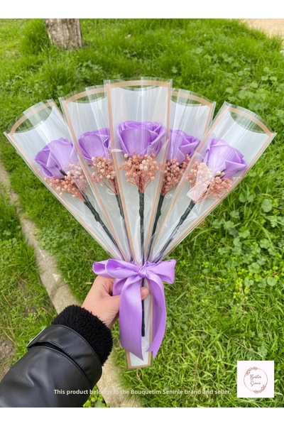 Buketim Seninle 5 trandafiri liliac care nu se decolorează, cadou