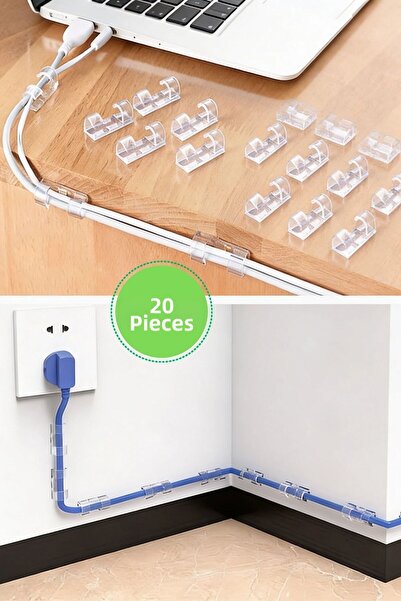 Buffer ®   20-Piece Transparent Cable Holder Clips – Self-Adhesive Desktop Ca...