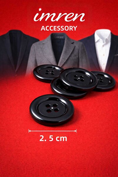 İMREN AKSESUAR أزرار إيطالية سوداء 2.5 سم، عبوة واحدة تحتوي على 10 قطع