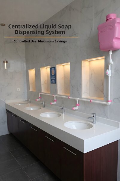 hilal kimya 10 Lt 6-Tap Button Liquid Soap Dispenser System with Central Stor...