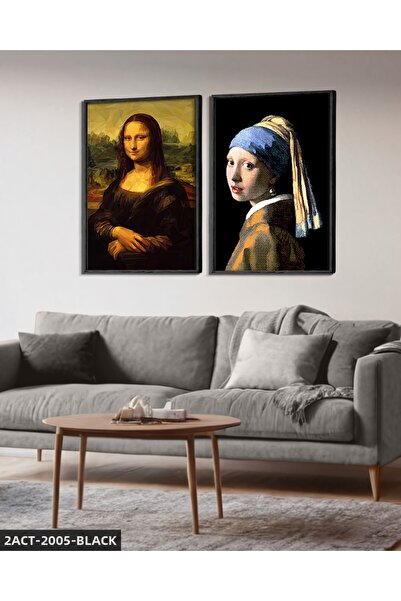 Evinemoda Mona Lisa Girl with Pearl Earring 2 Piece Wooden Framed Painting Act
