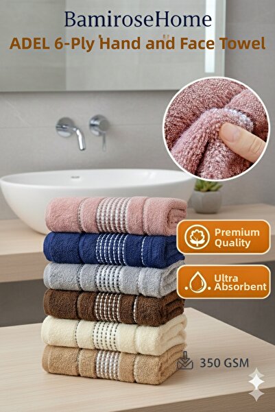 BAMİROSE 50X90 cm 6-Piece Adel Hand & Face Towel Set