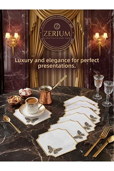 ZERİUM Set premium de 6 șervețele pentru cocktail și cafea, seria Black Kelebek