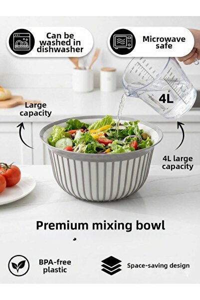 LOVYCO وعاء خلط مخطط فاخر ووعاء عجن العجين - هيكل عميق متوافق مع الخلاط (رماد...