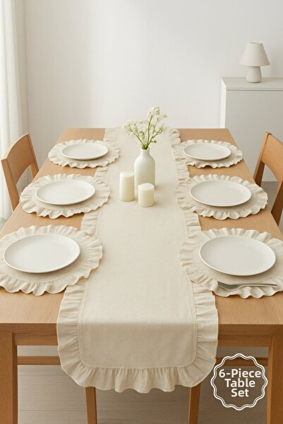 Bimotif طقم أدوات مائدة مكون من 6 قطع (110x45 سم) و6 قطع من أطباق مزينة بالكش...