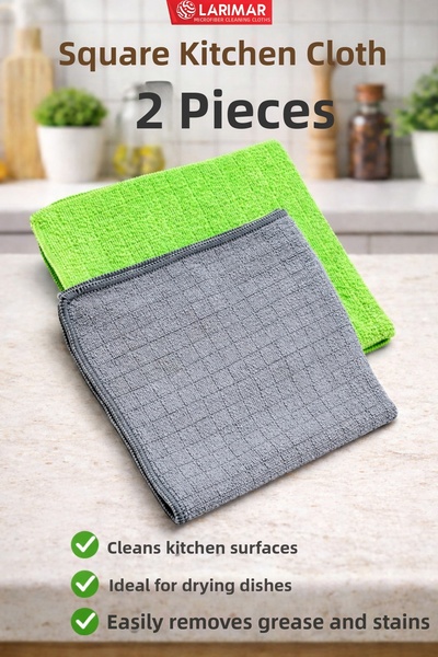 Larimar Checkered Kitchen Cloth 2 Pieces – Microfiber, Super Absorbent, Oil a...