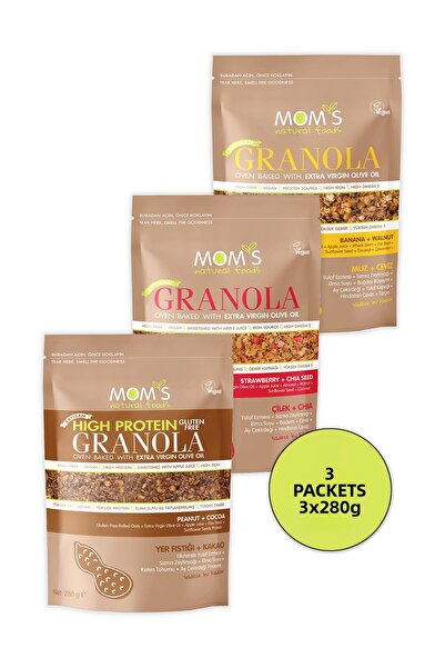 Mom's Natural Foods 3 عبوات جرانولا بالموز والجوز 280 جرام / بالفراولة والشيا...