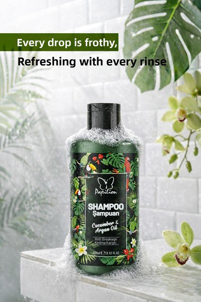 Papilion Cucumber & Argan Oil Care Shampoo 400 ml Non-Weighting Formula for All Hair Types