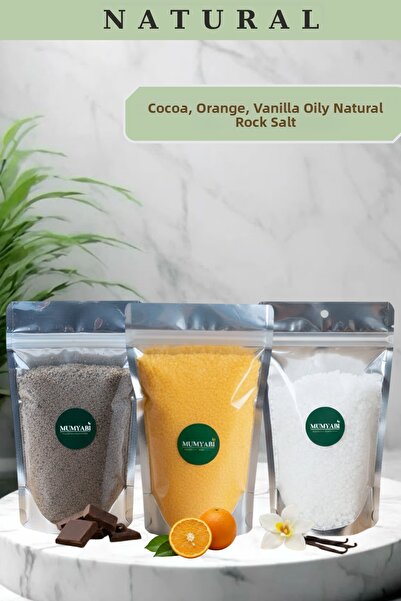 MUMYABİ عبوة من 3 قطع من ملح الحمام بزيت الكاكاو والبرتقال والفانيليا الطبيعي...