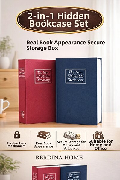 Berdina Home 2-Piece Large Book-Shaped Hidden Safe with Key, Money and Gold S...