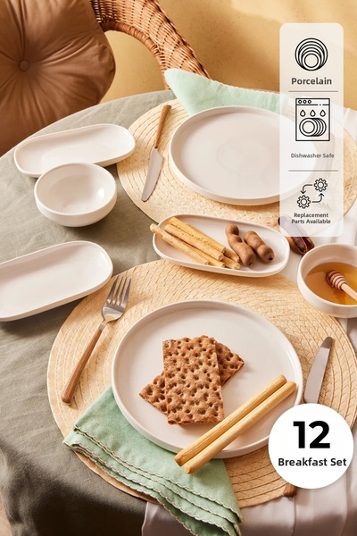 Emsan Σετ πρωινού Parla Porcelain 12 τεμαχίων για 6 άτομα Λευκό